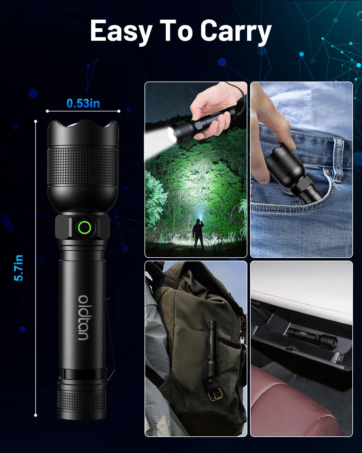 Oldtan Flash Lights, Rechargeable 7 Modes with 990,000 Lumens, Metal flashlight for Outdoor(2 Pack)