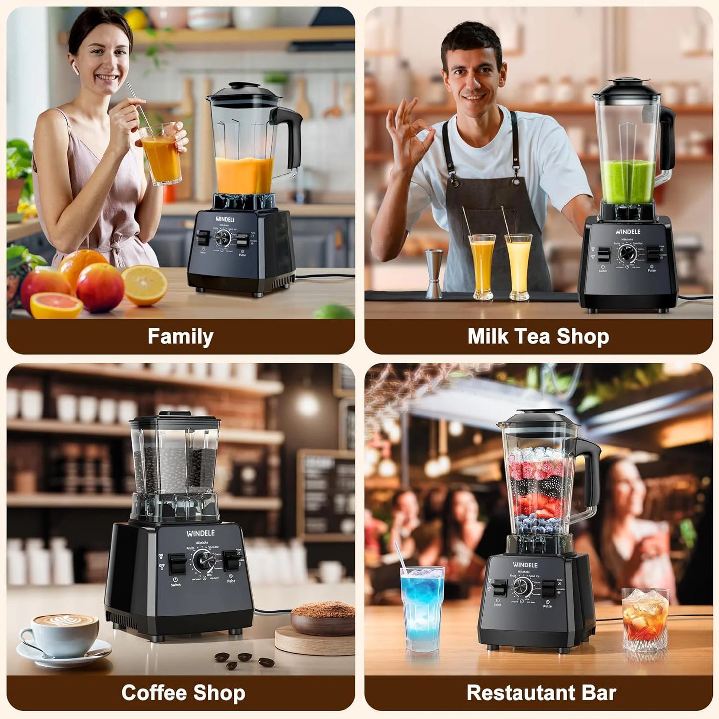 Professional Blender for Smoothies — 2025 EDITION (Upgraded and Improved Model) WINDELE Blender and Grinder Combo, Powerful 2400W/1000W, 25,000 RPM, 68oz BPA-Free, Ice Crushing