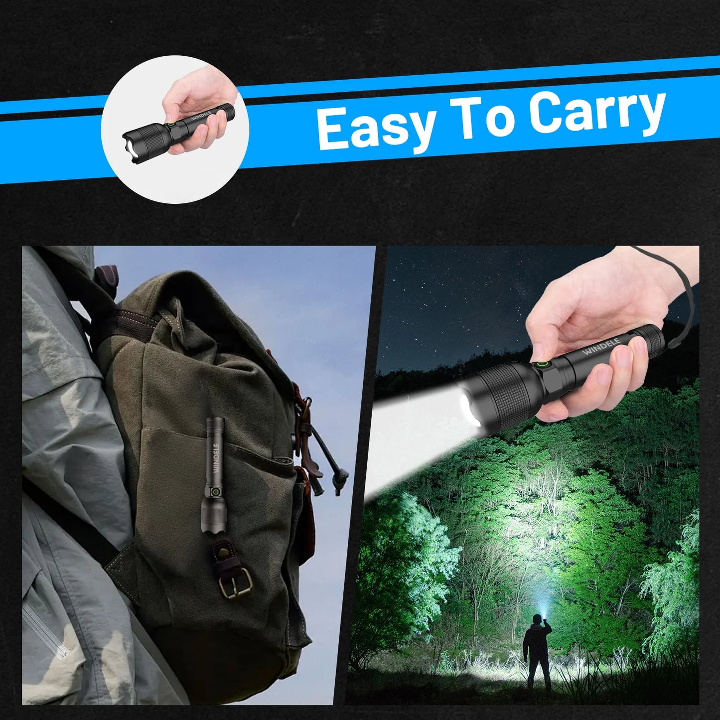 windele Rechargeable Flashlights High Lumens,Super Bright Powerful Flashlights with 5 Mode,Zoomable,IPX6 Waterproof,Pocket Flashlight for Home,Emergencies,Camping (2 Pack)