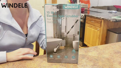 Windele Electric Spin Scrubber, IPX8 Waterproof Cordless Cleaning Brush Scrubber with Power LCD Display, 10-in-1 Brush Heads- 4-Section Handle Electric Cleaning Brush for Bathroom, Tub, Floor, Car