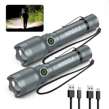 windele Rechargeable Flashlights High Lumens,Super Bright Powerful Flashlights with 5 Mode,Zoomable,IPX6 Waterproof,Pocket Flashlight for Home,Emergencies,Camping (2 Pack)