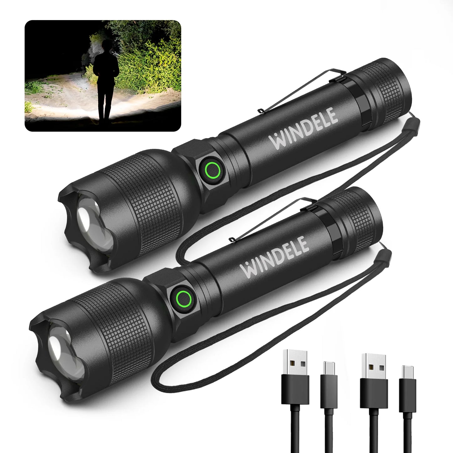 windele Rechargeable Flashlights High Lumens,Super Bright Powerful Flashlights with 5 Mode,Zoomable,IPX6 Waterproof,Pocket Flashlight for Home,Emergencies,Camping (2 Pack)