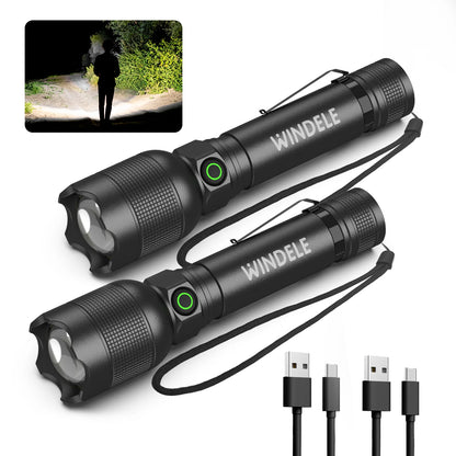 windele Rechargeable Flashlights High Lumens,Super Bright Powerful Flashlights with 5 Mode,Zoomable,IPX6 Waterproof,Pocket Flashlight for Home,Emergencies,Camping (2 Pack)