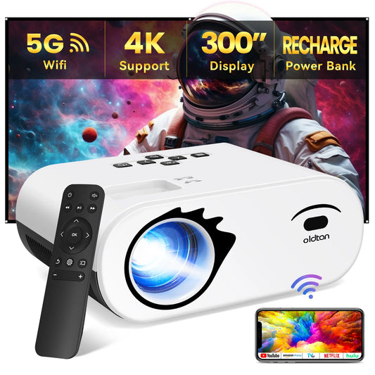 [USB-C Power Bank Support] oldtan 5G WIFI Bluetooth Projector,HD 4K Support Native 1080P Portable Outdoor Projector for Home Theater (Projector Screen Include)