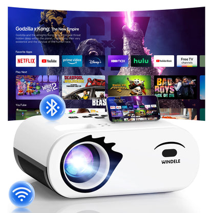 Windele M8 Upgraded Mini Projector with WIFI and Bluetooth, Native 1080P Video Projector, 5G WIFI Portable Outdoor Projector with 84" Screen, Home Theater Projector Compatible with HDMI/USB, White