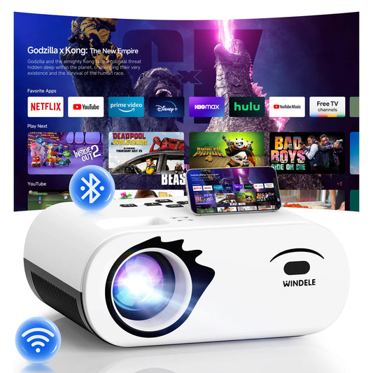 Windele M8 Upgraded Mini Projector with WIFI and Bluetooth, Native 1080P Video Projector, 5G WIFI Portable Outdoor Projector with 84" Screen, Home Theater Projector Compatible with HDMI/USB, White