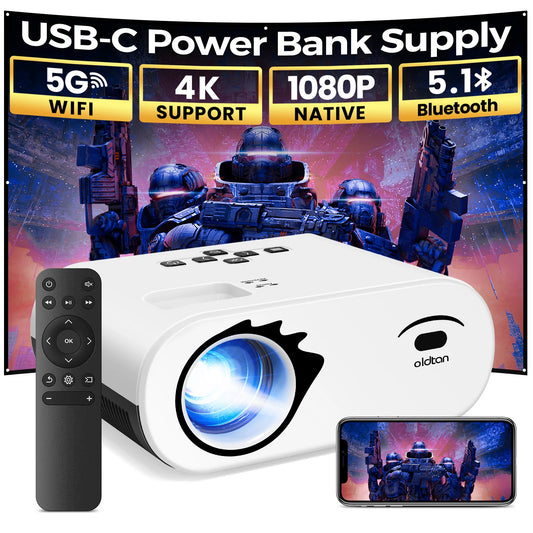 [USB-C Power Bank Supply] oldtan Projector with WIFI and Bluetooth, 4K Mini Portable for Outdoor