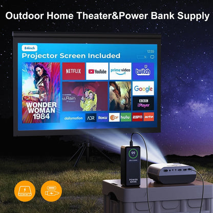 [USB-C Power Bank Supply] oldtan Projector with WIFI and Bluetooth, 4K Mini Portable for Outdoor