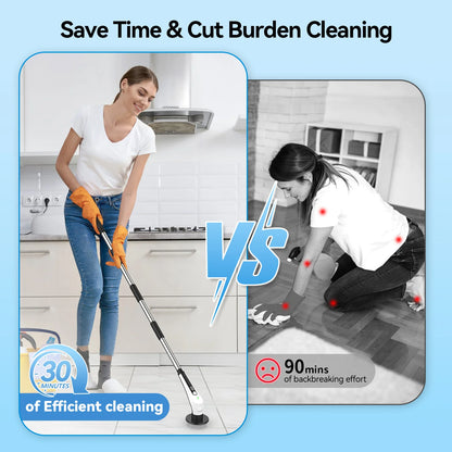 Windele Electric Spin Scrubber, IPX8 Waterproof Cordless Cleaning Brush Scrubber with Power LCD Display, 10-in-1 Brush Heads- 4-Section Handle Electric Cleaning Brush for Bathroom, Tub, Floor, Car