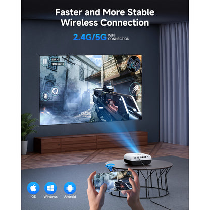 Windele M8 Upgraded Mini Projector with WIFI and Bluetooth, Native 1080P Video Projector, 5G WIFI Portable Outdoor Projector with 84" Screen, Home Theater Projector Compatible with HDMI/USB, White