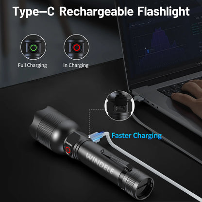 windele Rechargeable Flashlights High Lumens,Super Bright Powerful Flashlights with 5 Mode,Zoomable,IPX6 Waterproof,Pocket Flashlight for Home,Emergencies,Camping (2 Pack)