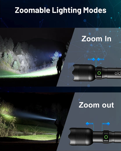 Oldtan Flash Lights, Rechargeable 7 Modes with 990,000 Lumens, Metal flashlight for Outdoor(2 Pack)