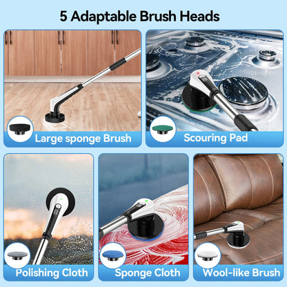 Windele Electric Spin Scrubber, IPX8 Waterproof Cordless Cleaning Brush Scrubber with Power LCD Display, 10-in-1 Brush Heads- 4-Section Handle Electric Cleaning Brush for Bathroom, Tub, Floor, Car