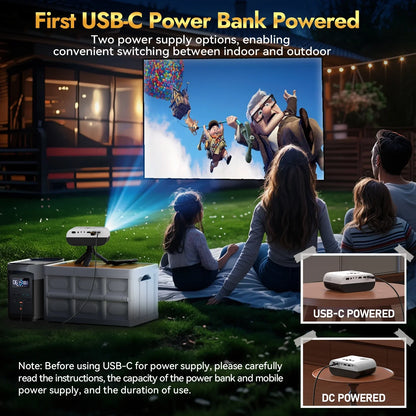 [USB-C Power Bank Supply] oldtan Projector with WIFI and Bluetooth, 4K Mini Portable for Outdoor