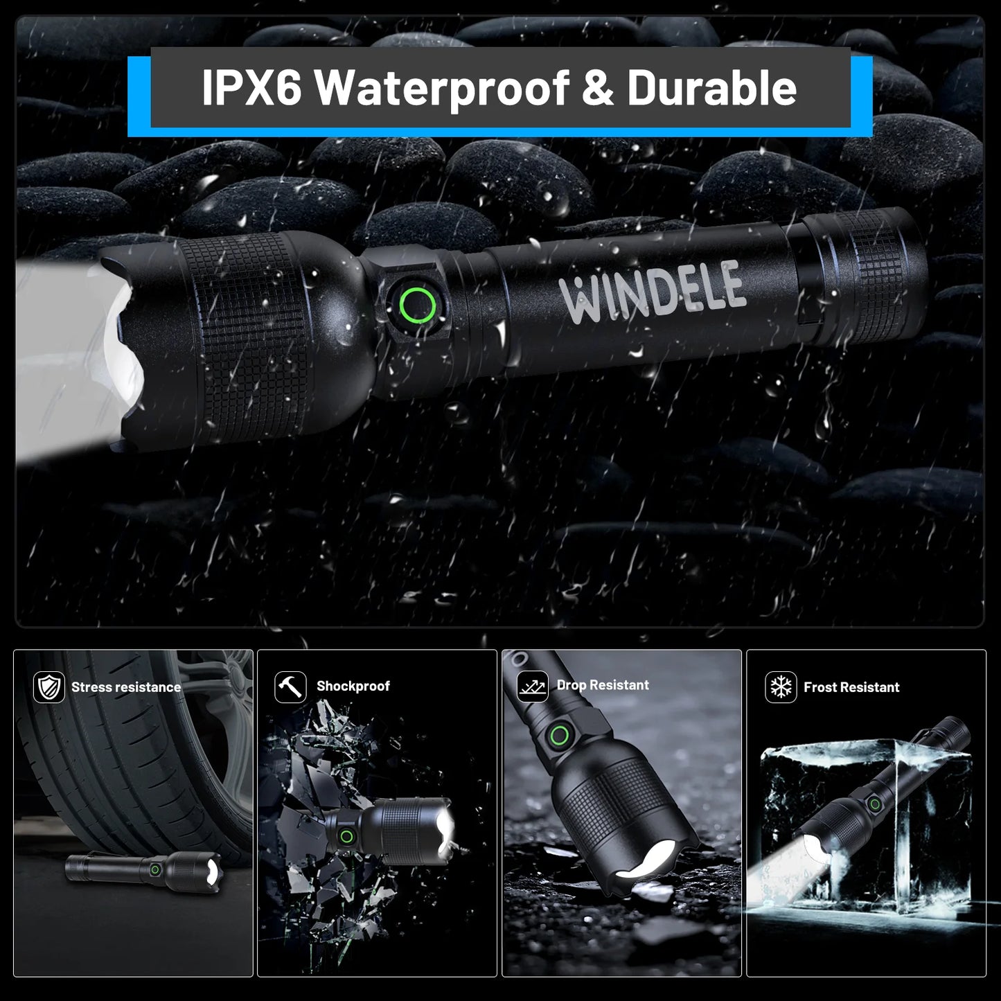 windele Rechargeable Flashlights High Lumens,Super Bright Powerful Flashlights with 5 Mode,Zoomable,IPX6 Waterproof,Pocket Flashlight for Home,Emergencies,Camping (2 Pack)