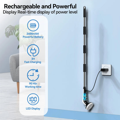Windele Electric Spin Scrubber, IPX8 Waterproof Cordless Cleaning Brush Scrubber with Power LCD Display, 10-in-1 Brush Heads- 4-Section Handle Electric Cleaning Brush for Bathroom, Tub, Floor, Car